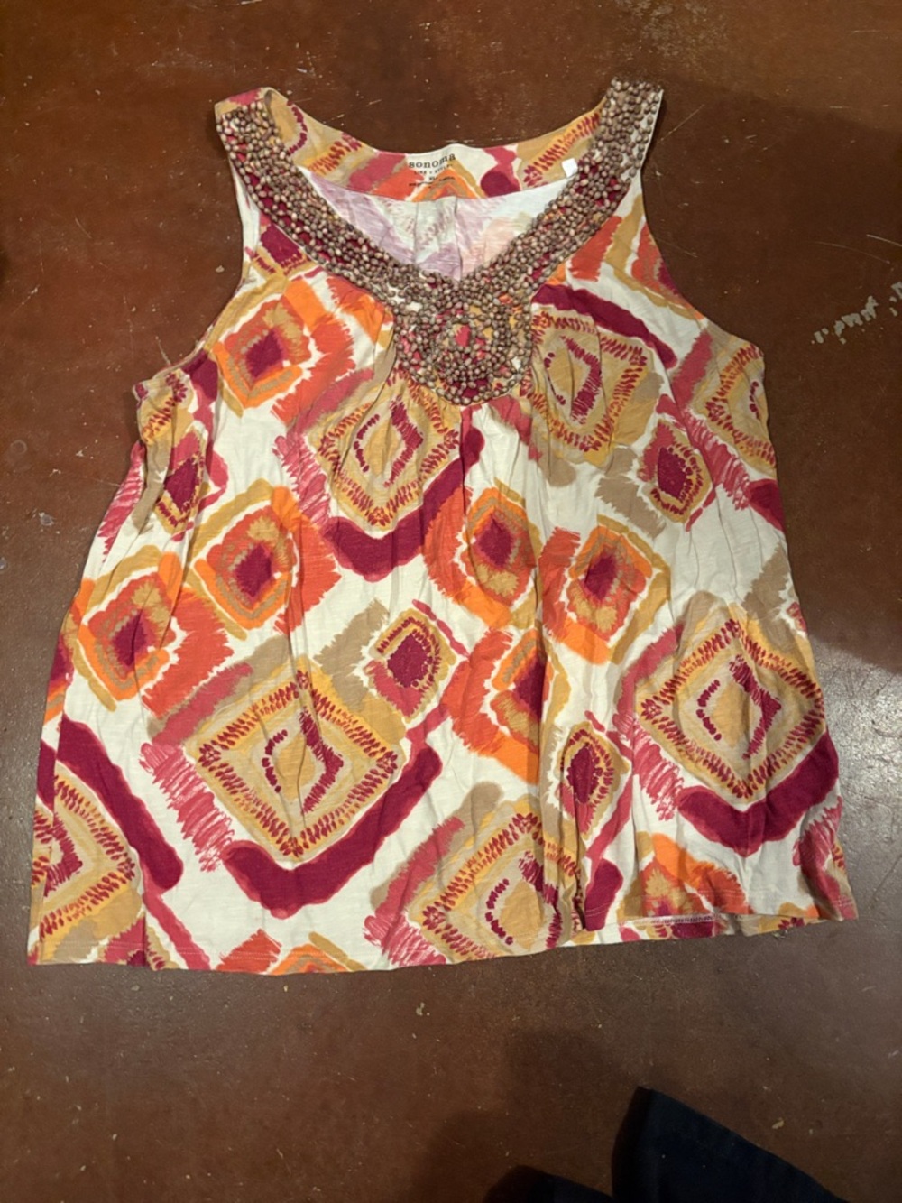 Boho Beaded Neckline Tank Top - Multicolor